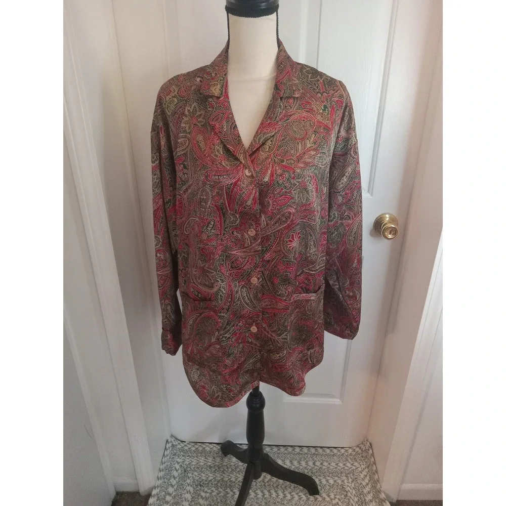 Vintage Victoria's Secret Button Down‎ Paisley Print Pajama Set Sz Med
